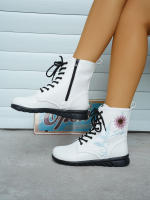 Botas cortas de cuero bordadas para mujer, zapatos planos al tobillo, deportivos, de mezclilla, estilo Chelsea, a la moda, invierno, 2023 - details 13