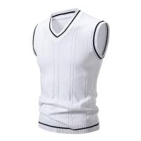 Nuevo Chalecos sin mangas de punto con cuello en V para hombre, jerséis de punto ajustados, suéteres de moda de retales, ropa de calle informal inteligente - details 3