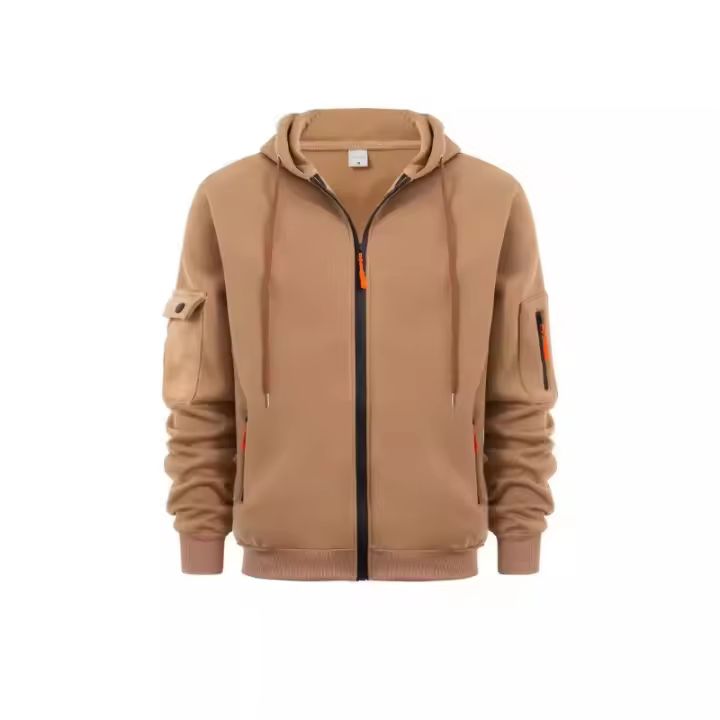 Sudadera con capucha para hombre, cárdigan con bolsillo en el brazo y cremallera, chaqueta informal deportiva de talla grande - 1