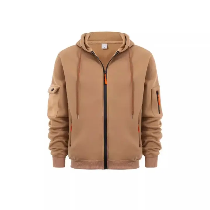 Sudadera con capucha para hombre, cárdigan con bolsillo en el brazo y cremallera, chaqueta informal deportiva de talla grande - 1