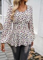 Top floral de manga larga para mujer, camiseta elegante con cuello cuadrado para ropa juvenil - details 5