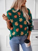 Jersey de punto con patrón de hoja de arce para mujer, jersey de cuello redondo, Top de otoño e invierno, nuevo - details 6
