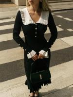 Maxivestidos con volantes de cintura alta para mujer, vestido largo ajustado de punto para otoño e invierno, vestido Vintage para mujer, Retro elegante - details 13