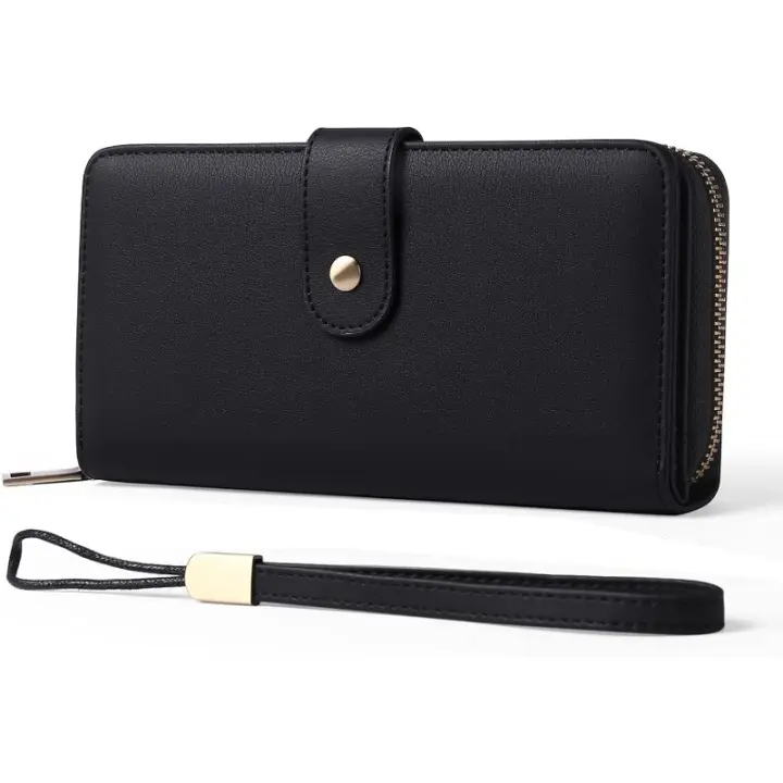 Cartera de mujer de cuero con bloqueo RFID, de gran capacidad, con múltiples ranuras para tarjetas y bolsillo con cremallera - 1