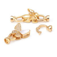 2 juegos de conectores de latón y circonita y concha de Color dorado de 18K para collares, cierres de pulsera, suministros para fabricación de joyas, accesorios Diy - details 18