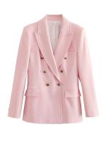 TRAFZA-traje elegante de manga larga para mujer, traje con cuello, Bolsillo falso, decorado, Color sólido, estilo callejero, prendas de vestir exteriores informales - details 3