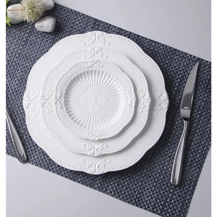 Juego de Platos de Carga de Porcelana Blanca Empresada 3pcs 6+8+10 pulgadas - 1