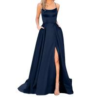 Elegante Vestido Largo de Satén con Cintura Alta Estilo de Boda Delgado para Mujeres - details 3