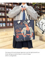 Nueva bolsa de mano bolsa de playa Bart pintado pintura bolsa de dibujos animados lino bolsa de lona de gran capacidad negro hermosa mujer - details 15