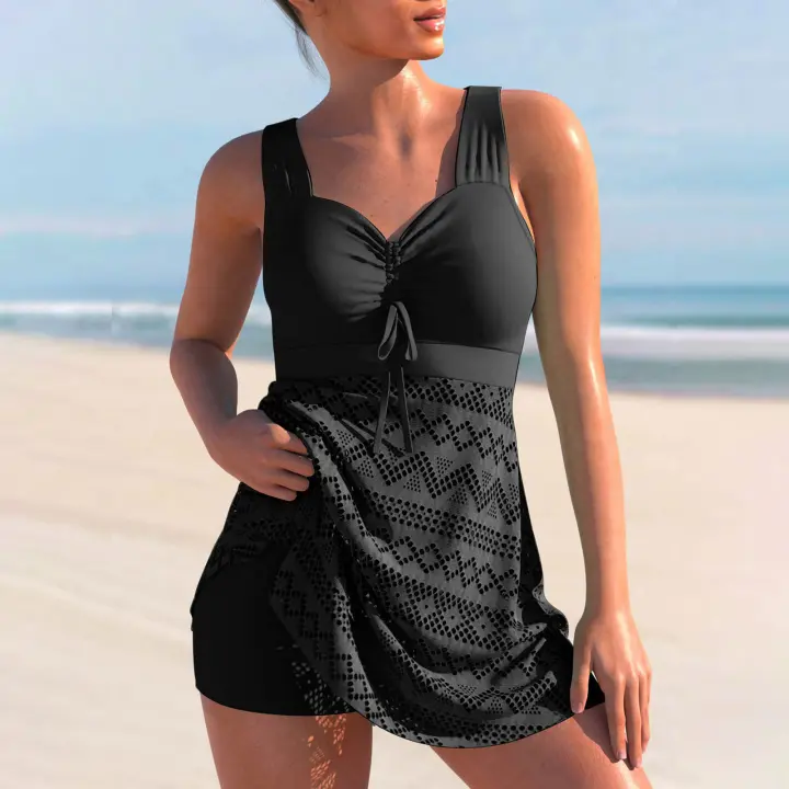 Traje de Baño de Dos Piezas Nuevo 2025 Traje de Baño de Tanque Sexy para Mujeres Color Sólido - 1