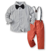 Conjunto de Niños de Estilo Coreano para Otoño Camisa de Algodón a Rayas de Varios Colores con Pantalones de Tirantes Moda de Playa para Mujeres - details 4