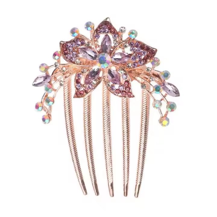 Accesorio del peine del pelo de la flor de diamantes de imitación, regalo perfecto del día de la madre, regalo de cumpleaños (púrpura) - 1