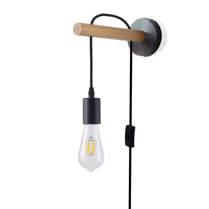 Aplique de Pared Madera Vintage GOECO, 60W, E27 Sin Bombilla, Iluminación Interior Retra para Sala de estar, Dormitorio, Con 1,5m Cable Eléctrico - 1
