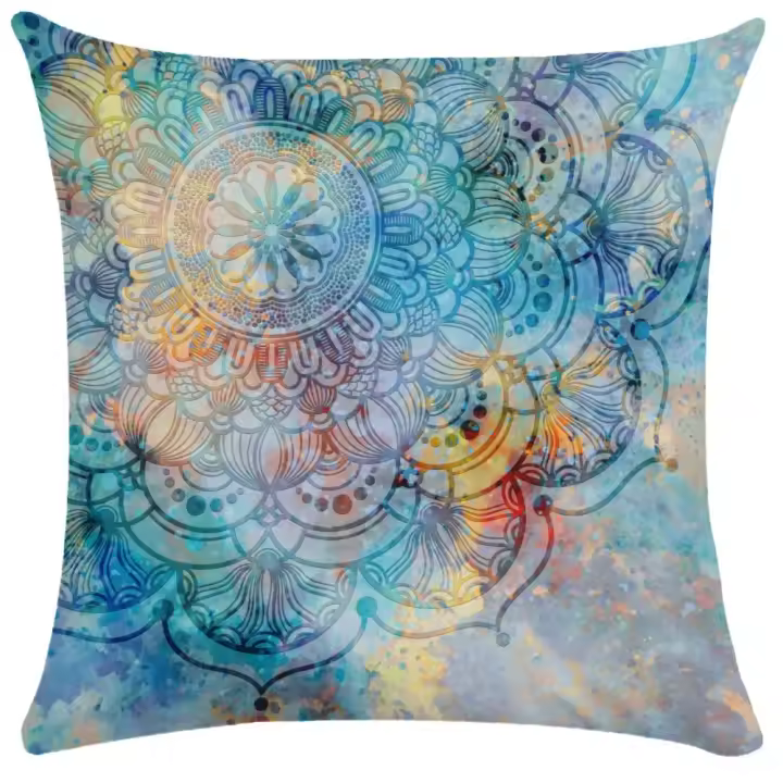 Funda de almohada con Mandala de acuarela nórdica, cielo estrellado de estilo étnico, cojín decorativo para sofá y sala de estar, 45x45cm - 1