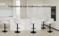 Taburete de Bar, Taburete Giratorio con Respaldo, sillas de Bar Modernas Ajustables, Taburete Alto sin Brazos de Piel sintética para Isla de Cocina, Color Blanco - details 0