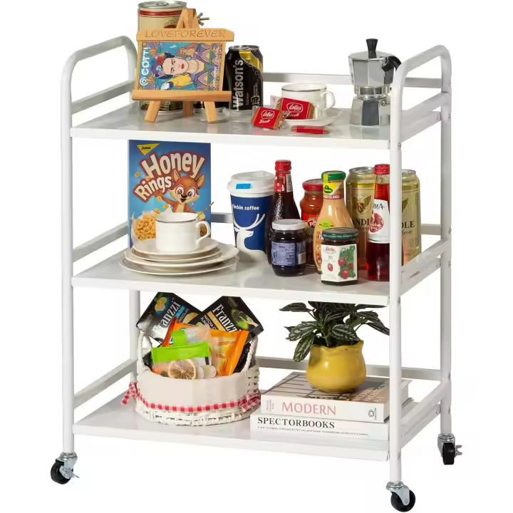 Carrito Cocina,Carro Auxiliar de Metálicos de 3 Niveles Cocina o Multiuso con Ruedas,para el hogar,60×30×75cm,Blanco - 1