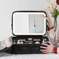 Bolsa de maquillaje LED inteligente con espejo para mujer, estuche de cosméticos de viaje profesional de cuero PU, impermeable, de gran capacidad, nuevo - details 12