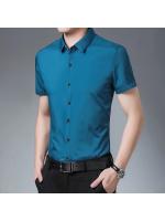 Camisa de manga corta de color sólido informal de negocios para hombres Top cómodo sin planchar - details 12