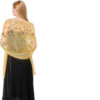Mantón de mujer con lentejuelas de flores finas bordadas de color morado, utilizado para vestidos de novia y vestidos de noche. - details 4