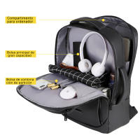 Mochila de negocios para ordenador portátil, bolso clásico de tela de membrana impermeable, correas, trabajo diario, USB, 16 pulgadas - details 9