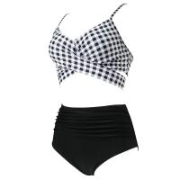 Conjunto de bikini de cintura alta para mujer, traje de baño de dos piezas, ropa de playa floral, traje de baño con cuello en V - details 1