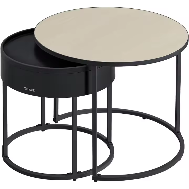 Mesa Redonda Adicional Estilo Nido Morno Almacenamiento Oculto y Banja Superior Salón Dormitorio Balcón Tinta Natural y Negro - 1