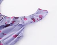 Vestido largo de gasa con volantes, cordón y estampado francés estilo retro de verano, entallado, ideal para vacaciones. - details 7