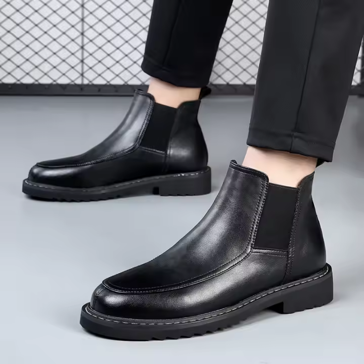 Botas Chelsea de cuero de vaca de gama alta botas de otoño e invierno de cuero genuino botas cortas británicas puntiagudas - 1