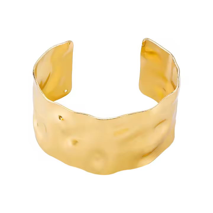 Pulsera ancha cóncavo-convexa elegante y sencilla, pulsera abierta con textura de metal ligero de lujo con personalidad retro para mujer - 1