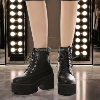 Dropshipping Logo estilo gótico tacones altos zapatos de mujer botas de suela gruesa con cremallera lateral grande - details 4