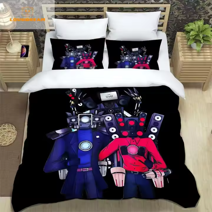 Juego de Ropa de Cama de Dibujos Animados Skibidi Funda de Edredón de Dormitorio para Hombres, Mujeres, Niños Tamaño Rey, Reina, Twin - 1