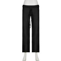 Pantalones femeninos a rayas pierna ancha cintura elástica pantalones de mujer tejidos bajos nuevos en tendencias 2025 ropa - details 15