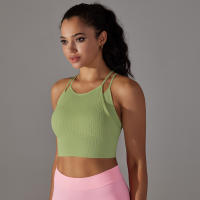 Hamidou-Sujetador de gimnasio Sexy para mujer, Top de hilo, informal, a rayas, sin costuras, de punto, a la moda - details 12