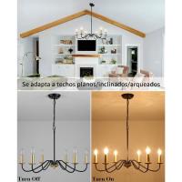 Candelabros de rueda de vagón para sala de estar, 6 luces rústicas industriales para exteriores, lámpara colgante negra para comedor, cocina, pasillo, dormitorio, ajuste de altura - details 41