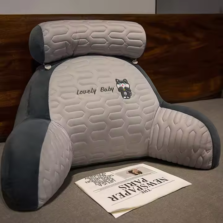 Cojín de Lectura de Seda de Hielo Almohada de Espalda con Bordado Almohada Decorativa para Cama - 1