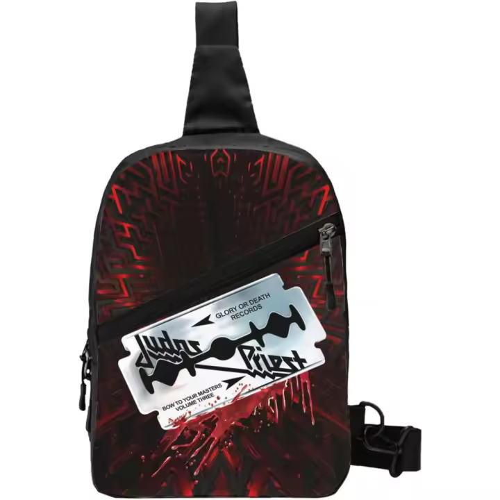 Bolso NEGRO para mujer, bolso de pecho, bolso de hombro plegable, bolso de senderismo NEGRO, bolso de mano, mochila de un solo hombro, bolso multifuncional, mochila de viaje Judas Metal Band Priest - 1