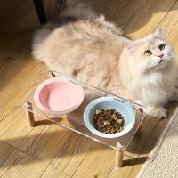 Cuenco individual/doble para gatos con soporte acrílico, protege la columna Cervical, cuenco de cerámica antiderrames para comida de mascotas, antivómitos, antideslizante - details 11