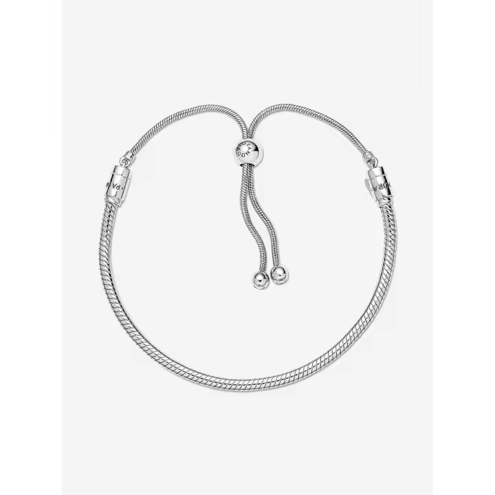 Pulsera rectangular rígida con cremallera deslizante y cadena de serpiente de plata de 14 quilates - 1
