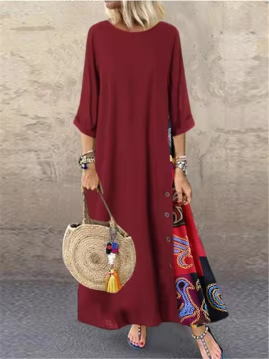 Vestido largo de media manga holgado informal a la moda para mujer, vestido largo Floral para vacaciones, Vestidos largos de talla grande - 1