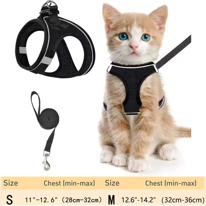 Arnés y correa para gatos para caminar a prueba de escape, arnés ajustable para chaleco para gatitos, arnés reflectante de malla suave para cachorros para exteriores, C - 1