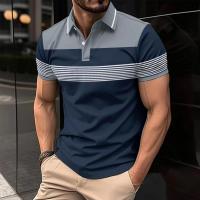 Nueva camisa POLO informal para hombre, botón con cuello en V, camiseta versátil a rayas de negocios, top - details 12