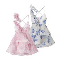 BUNO-Mini vestido estampado de manga acampanada con cuello en V para mujer, vestido plisado de cintura alta, vestido de fiesta de noche de verano, vestido de Club, moda Sexy - details 8