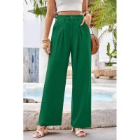 Mujeres de cintura alta, pantalones de vestir lisos de moda, pantalones sueltos de pierna recta para - details 15
