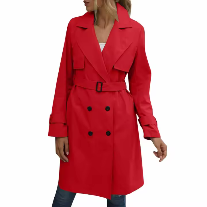Abrigo de Trench de Moda Casual para Mujer con Cinturón Desmontable y Bolsillos Diseño de Cierre de Doble Botonadura Material Exterior de Poliéster Abrigo de Tren de Largo Medio para Otoño/Invierno - 1