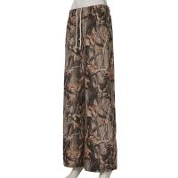 Pantalones elásticos con cordón estampado y cintura suelta de pierna recta para mujer para estética de mediados de otoño - details 2