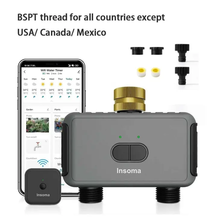 Insom - Temporizador de agua gtewy, mangueras dul, sistema de riego automático de jardín, aspersor remoto, programador, compatible con - 1