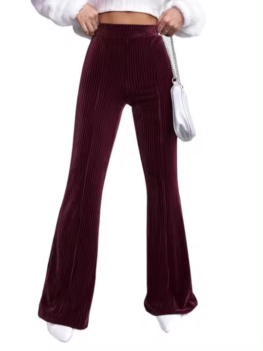 Pantalones acampanados lisos de pana de cintura alta para mujer, moda coreana, nuevos clásicos, Otoño Invierno - 1