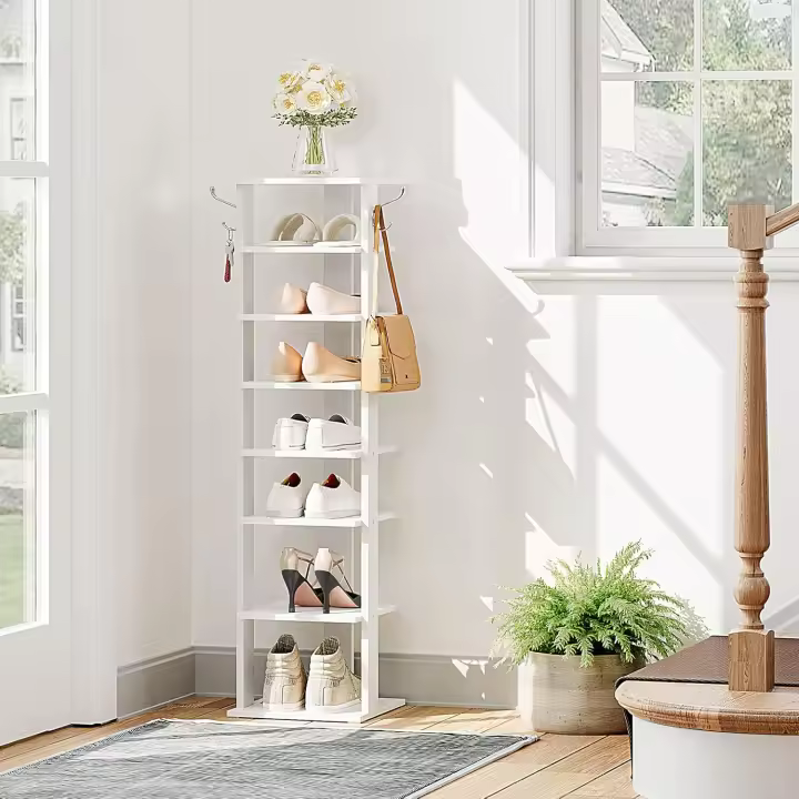Zapatero, Estante Zapatero, Estantería para Zapatos, Mueble Zapatero de 8 Niveles, con 2 Ganchos, 50 x 28 x 113 cm, para Entrada, Dormitorio, Ahorra Espacio, Blanco - 1