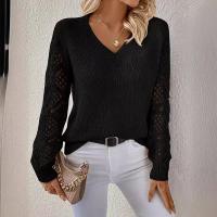 Suéteres de punto para mujer, jerseys informales sueltos con cuello en v, prendas de punto de moda de otoño - details 5