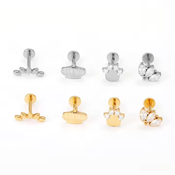 Pendientes pequeños de titanio G23 para hombre y mujer, Piercing de Circonia cúbica, joyería con forma de corona de titanio, 1,2x8mm, 1 unidad - 1